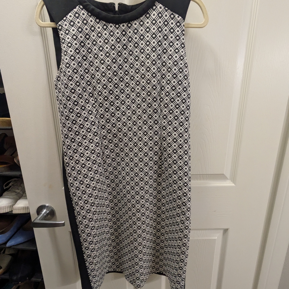Calvin Klein Black and White Patterned Business Dress